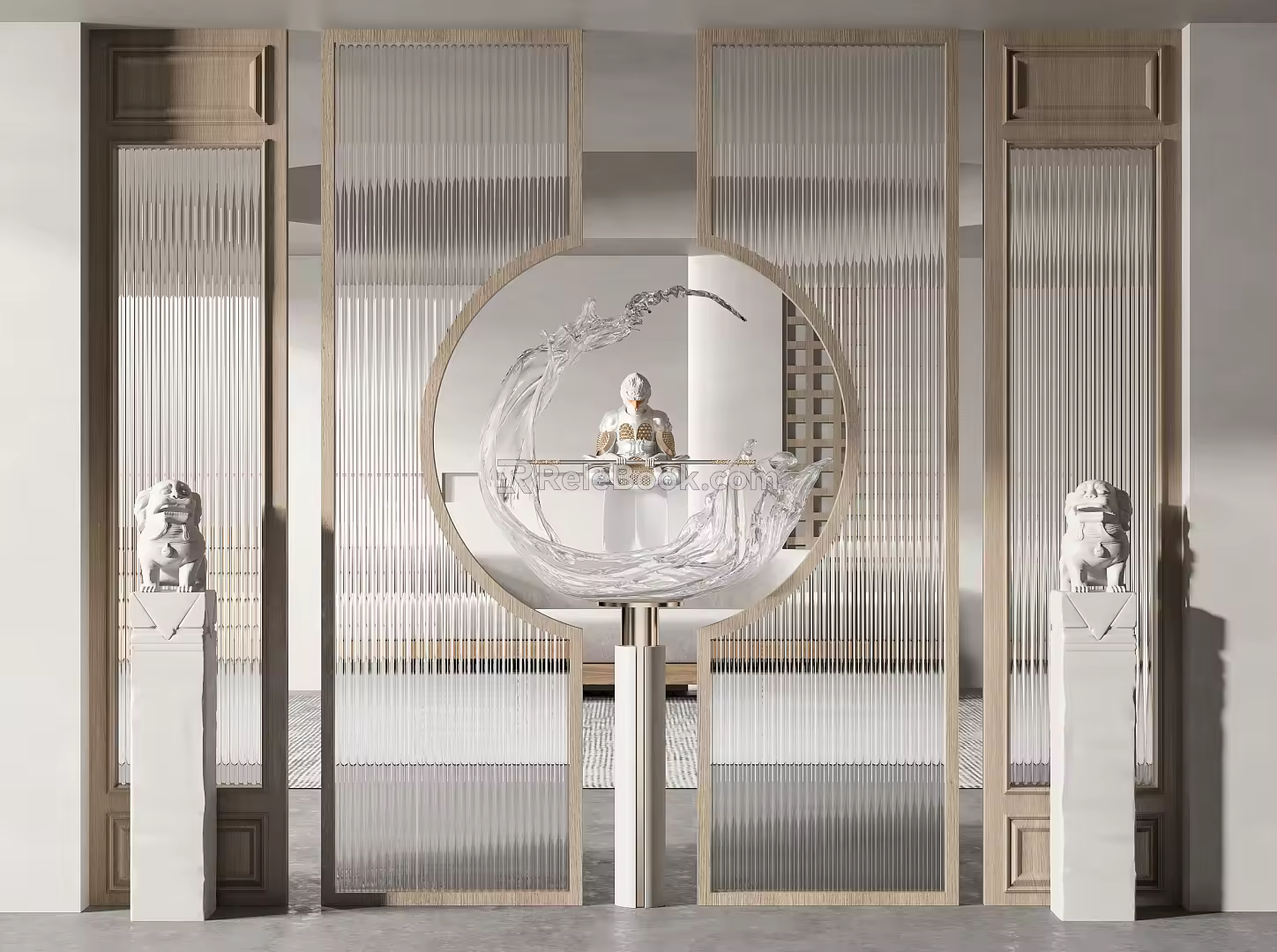 New Chinese-style partition glass screen partition 3d model
