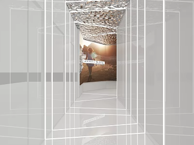 Modern Elevator Hallway Design With Decorative Ceiling And Ambient Lighting 3d model