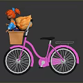 Cute Pink Bicycle With Front Basket Carrying Red Haired Cartoon Character And Squirrel