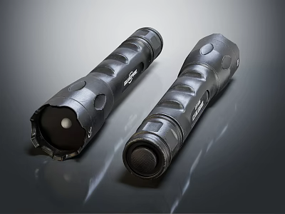 Two Black Flashlights With Modern Textured Grip And Ergonomic Design Features 3d model