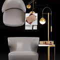 Light Gray Leather Single Sofa With Gold Floor Lamp And Side Table Books 3d model