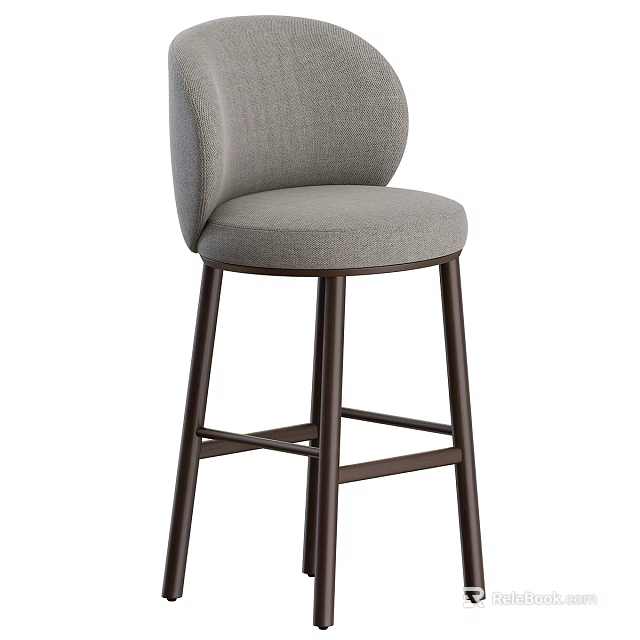 Elegant Modern Bar Stool With Gray Fabric Seat And Dark Wooden Legs Design 3d model 