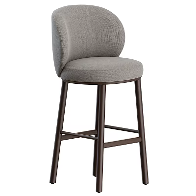 Elegant Modern Bar Stool With Gray Fabric Seat And Dark Wooden Legs Design 3d model