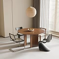 Modern Dining Table and Chair Combination Dining Chair Round Dining Table Chandelier 3d model