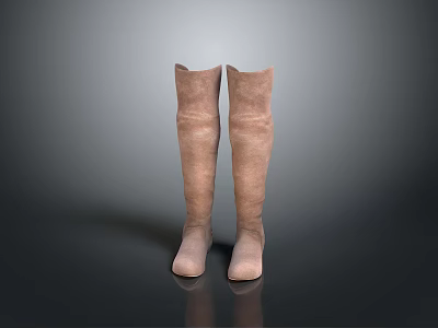 Men's Brown Knee High Boots Displayed on Dark Surface with Gray Background 3d model