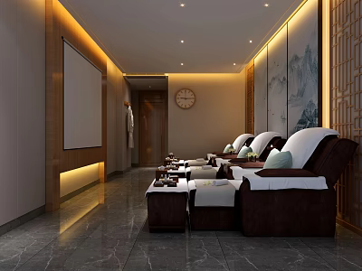 Elegant SPA Sauna Relaxation Lounge With Comfortable Loungers And Ambient Lighting 3d model