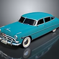 Classic Blue Vintage Car With Retro Rounded Body And White Wheels