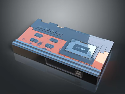 Modern Computer Control Panel 3D Model With Orange Gray Design Interface And Buttons 3d model