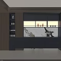Modern Black And Wooden Sideboard With Open Shelves Drawers Wine Bottles And Coffee Machine