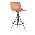 Wooden Curved Seat Bar Stool With Black Metal Adjustable Base And Footrest