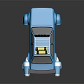 Blue Custom Compact Car With Yellow Roof Rack And Futuristic Front Parts