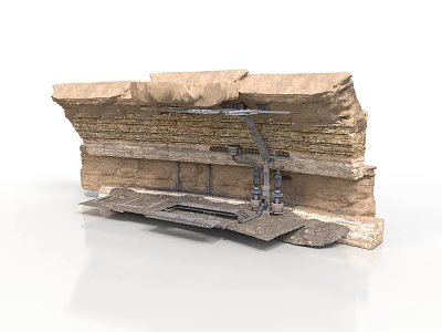 3D Geological Strata Structure With Rock Layers And Metal Support Framework 3d model