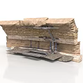 3D Geological Strata Structure With Rock Layers And Metal Support Framework