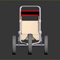 Modern Stroller With Red Canopy Light Seat White Frame And Wheels On Reflective Surface 3d model