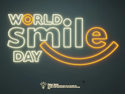 Neon Light Combination for World Smile Day with Orange Smile Design and Illuminated Letters 3d model