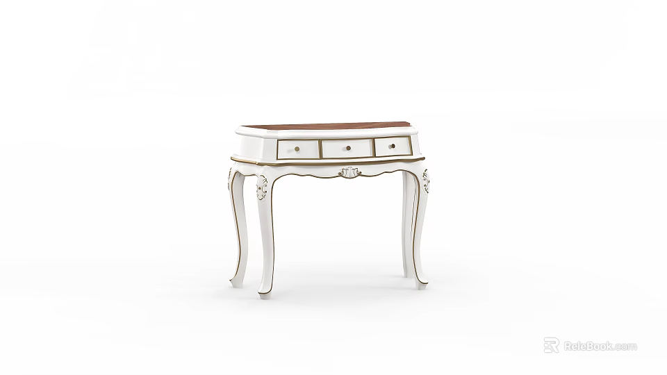 Elegant White Dressing Table With Three Drawers And Decorative Legs Design 3d model 