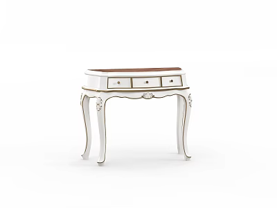 Elegant White Dressing Table With Three Drawers And Decorative Legs Design 3d model