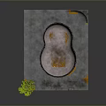 Concrete Square Platform With Recessed Pond Small Green Tree And Orange Edge Decorations