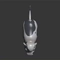 Black White 3D Cartoon Cow Character With Big Eyes Pink Nose Blue Ears Tail