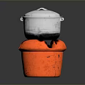 Practical Household Cooking Supplies Red Clay Stove With Silver Aluminum Pot