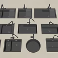 Various Styles of Black Kitchen Sinks With Faucets and Different Shapes