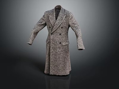 Classic Long Tweed Coat With Double Breasted Design And Stylish Details 3d model