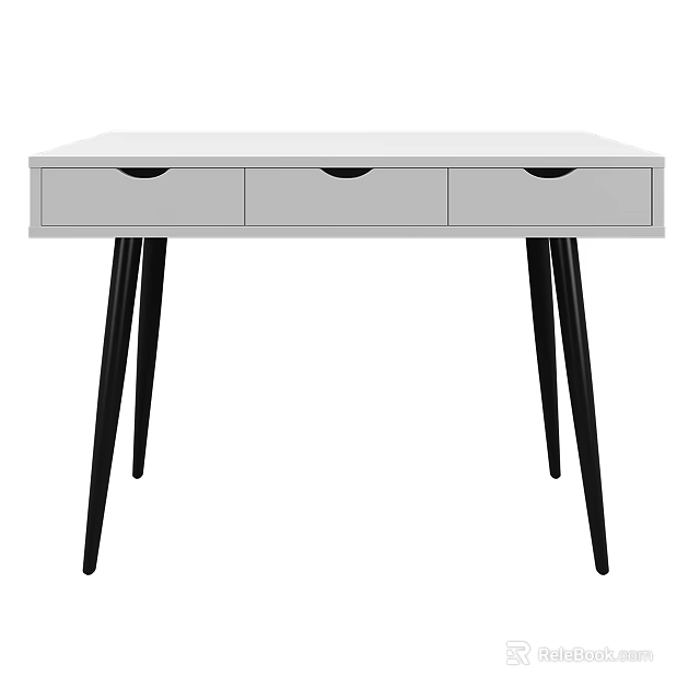 Modern White Desk With Three Drawers And Black Slim Legs 3d model 