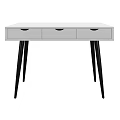 Modern White Desk With Three Drawers And Black Slim Legs