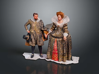 Historical Costume Figures In Elaborate Vintage Attire With Ornate Clothing Details 3d model