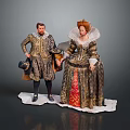 Historical Costume Figures In Elaborate Vintage Attire With Ornate Clothing Details