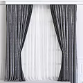 Elegant Dark Gray Velvet Curtains With White Sheer Panels And Tiebacks For Home Window