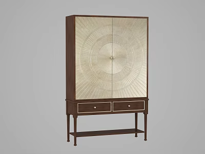 Classic Dark Wood Decorative Cabinet With Light Sunburst Design Doors And Lower Drawers 3d model