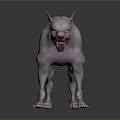 Ferocious Muscular Dog With Sharp Teeth Red Eyes And Pale Pink Skin