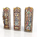 Intricately Carved Stained Glass Windows With Religious Artwork And Detailed Patterns