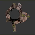 Natural Wooden Stump Decorative Ornament With Green Moss And Pink Mushrooms