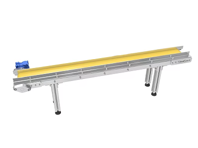 Industrial Conveyor Belt Equipment With Yellow Surface Silver Frame And Blue Motor 3d model