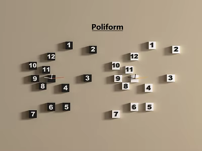 Poliform Wall Clocks With Black And White Number Blocks On Beige Background 3d model