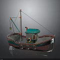 Green And Red Water Transport Boat With Lifebuoy Crane Deck Tires Marked 708