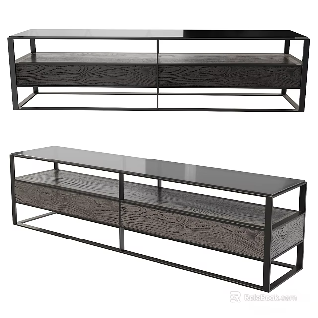 Modern Dresser With Wooden Drawers Metal Frame And Glass Top 3d model 