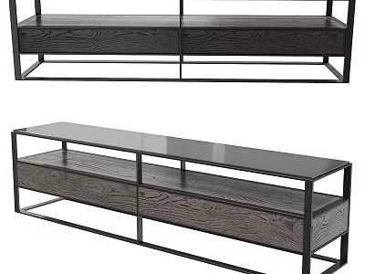 Modern Dresser With Wooden Drawers Metal Frame And Glass Top 3d model
