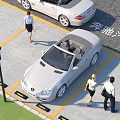 Parking Lot With White Mercedes Convertible Cars Yellow Lines And People In Formal Attire