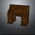 Elegant Traditional Wooden Desk With Multiple Drawers And Upper Storage Compartments