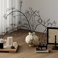 Minimalist Coffee Table Decor With Tray Candles Vase Branches And Picture Frame