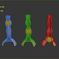 Red Tubular Household Items With Yellow Spheres And Stand Design For Daily Use
