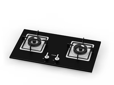 Modern Kitchen Appliance Gas Stove With Black Glass Top Two Burners And Silver Control Knobs 3d model