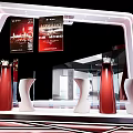 Modern Red Exhibition Booth With Dragon Pattern Display Screens And Product Models