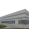 Modern Multi Storey Industrial Factory Exterior With White Facade Large Glass Windows And Green Landscaping