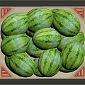 Full of Fresh Watermelons in Cardboard Box with Truck Design on Wooden Pallet