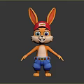 Cartoon Rabbit Character With Red Cap And Blue Patterned Shorts Standing In Dark Background 3d model