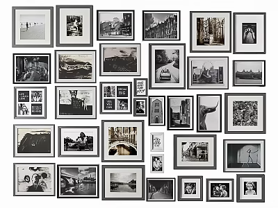 Stylish Photo Wall Decor With Various Frames And Black White 3d model